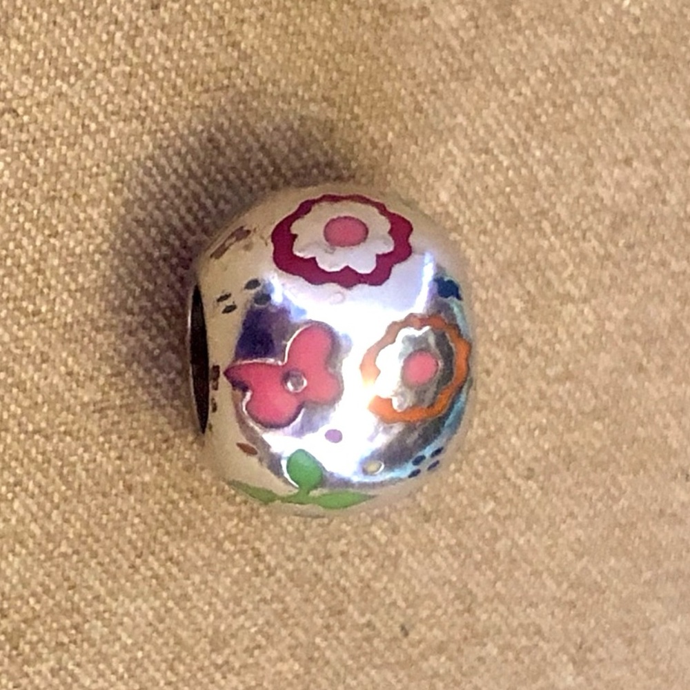 🆕Listing! Brighton Meadow bead Flowers pink, orange, red on silver Retired